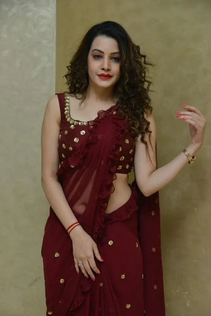 Diksha Panth In Maroon Saree At Movie Press Meet